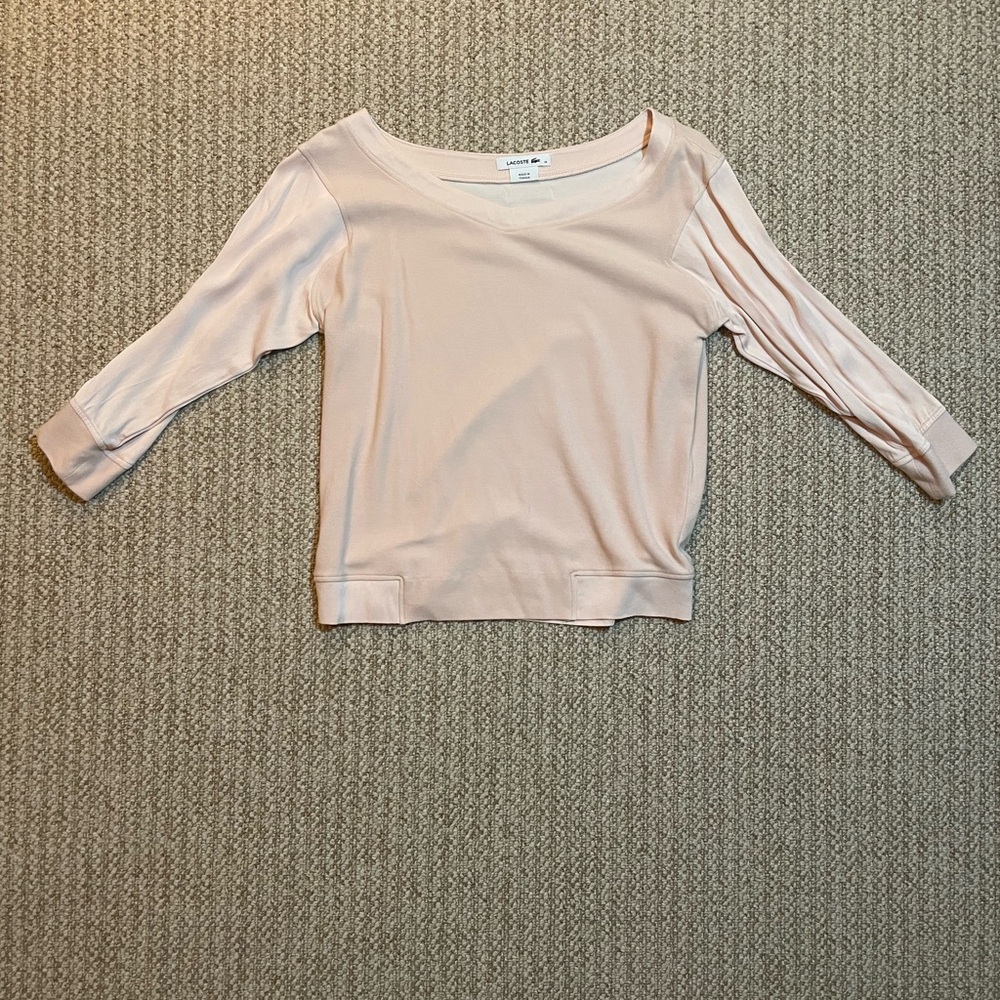 Lacoste 3/4 Sleeve Scoop Neck Top Size 38